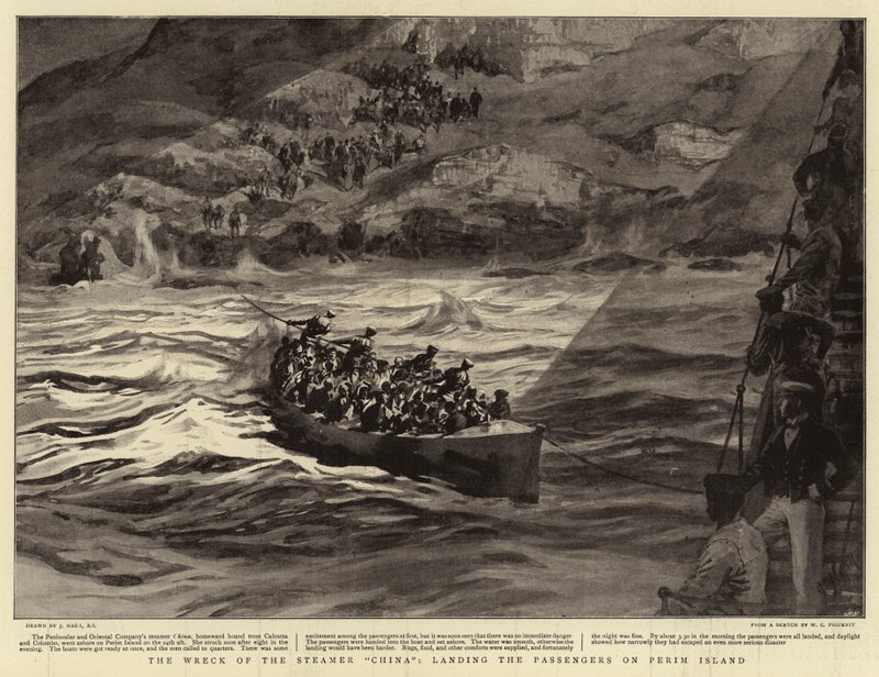O naufrágio do navio a vapor China, pousando os passageiros na ilha de Perim de Joseph Nash