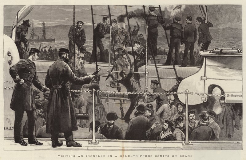 Visitando um Ironclad em um Gale-Trippers chegando a bordo de Joseph Nash