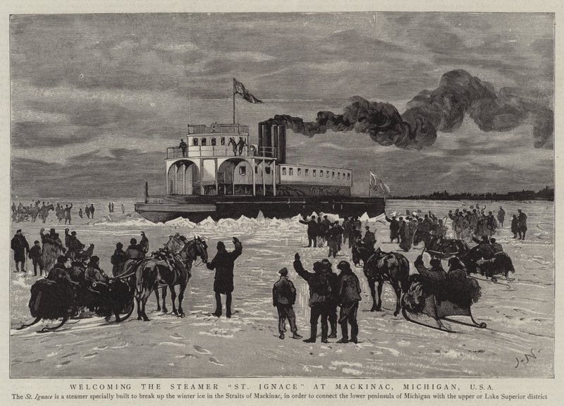 Congratulando-se com o Steamer St Ignace em Mackinac, Michigan, EUA de Joseph Nash
