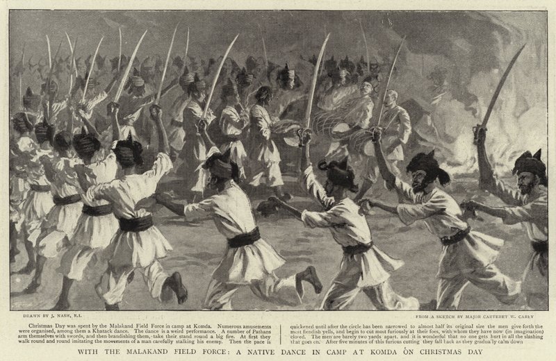 Com a Força de Campo de Malakand, uma dança nativa no Acampamento de Komda no dia de Natal de Joseph Nash