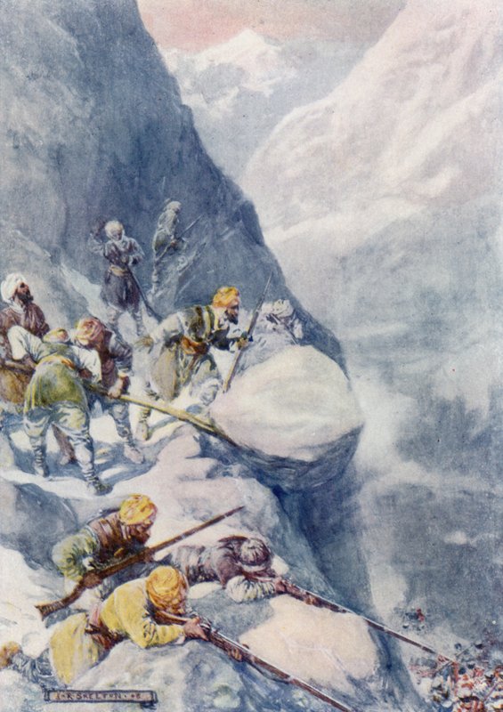 Esmagados por pedras rolantes, derrubados por rajadas de tiro de mosquete, os homens caíram às centenas de Joseph Ratcliffe Skelton