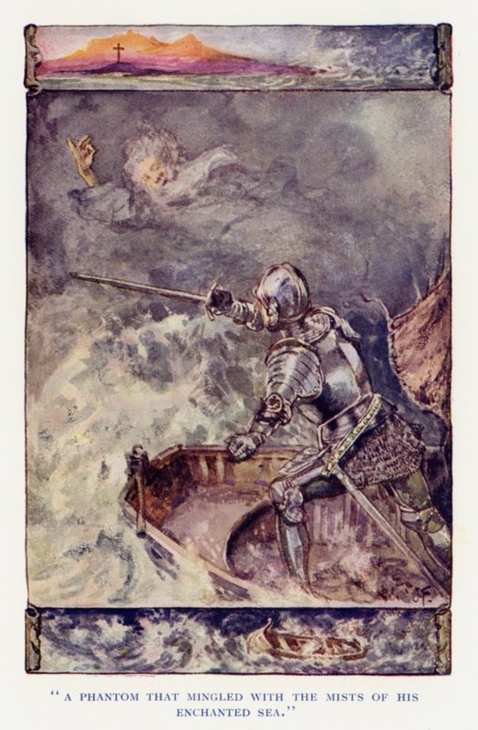Ilustração para Sir Knight of the Splendid Way (cor litho) de Joseph (after) Finnemore