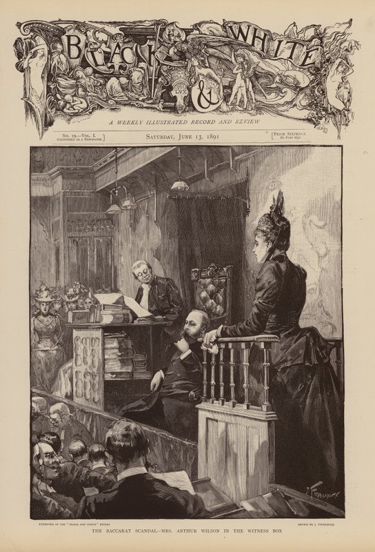A Sra. Arthur Wilson depõe durante o julgamento do Escândalo do Bacará (gravura) de Joseph (after) Finnemore