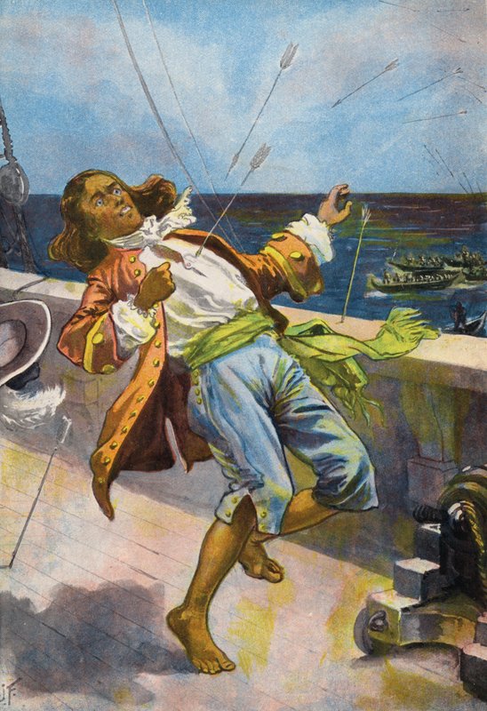 Robinson Crusoe: Morte de sexta-feira (cor litho) de Joseph (after) Finnemore