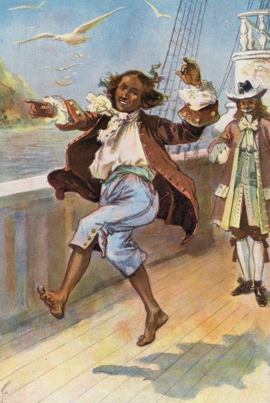 Robinson Crusoe: Sexta-feira dançou e capotou (lito colorido) de Joseph (after) Finnemore