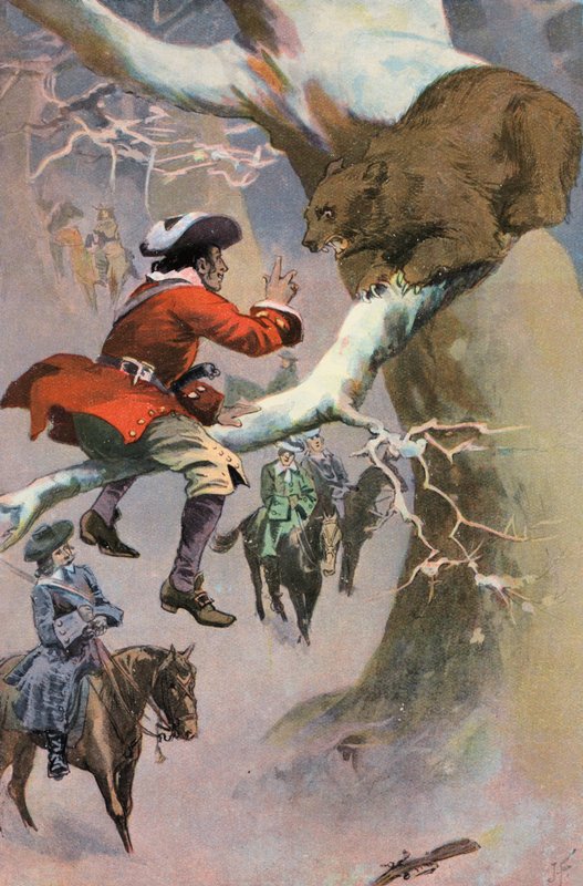 Robinson Crusoe: Sexta-feira provoca o urso (cor litho) de Joseph (after) Finnemore