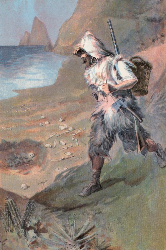 Robinson Crusoe: Estou cheio de horror (lito colorido) de Joseph (after) Finnemore