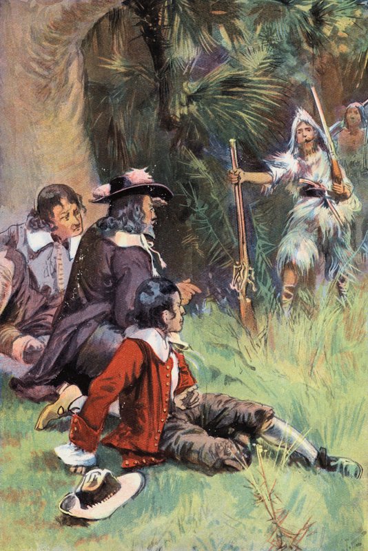 Robinson Crusoe: Chamo-lhes em voz alta em espanhol (cor litho) de Joseph (after) Finnemore