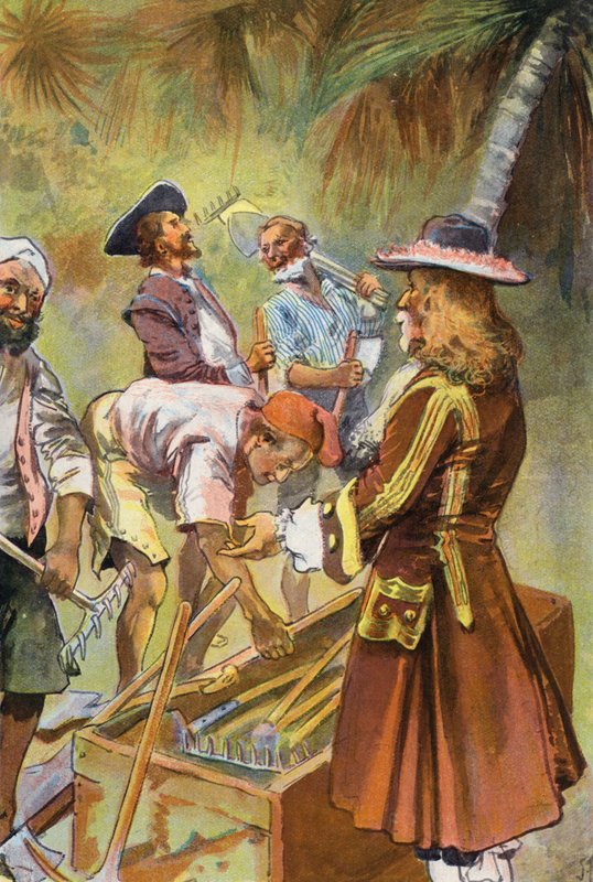 Robinson Crusoe: dei a cada homem uma pá de escavação (cor litho) de Joseph (after) Finnemore