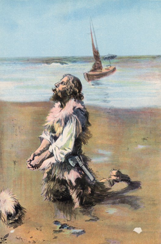 Robinson Crusoé: Agradeço minha libertação (lito colorido) de Joseph (after) Finnemore