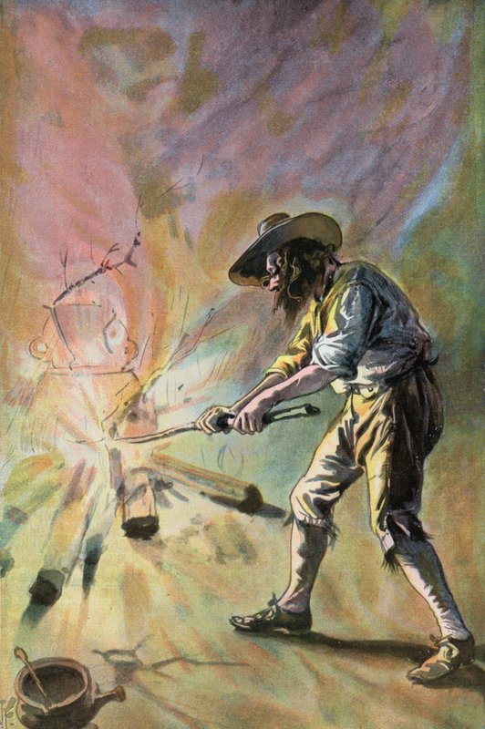 Robinson Crusoe: Eu faço vasos (cor litho) de Joseph (after) Finnemore