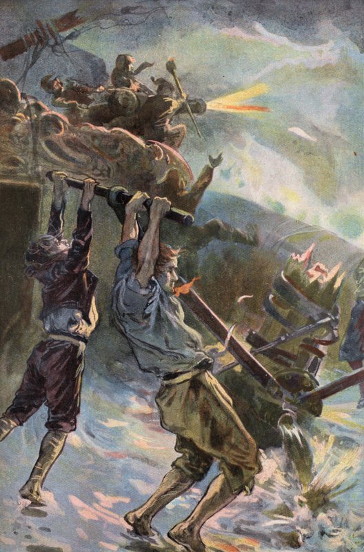 Robinson Crusoe: Eu trabalho na bomba (cor litho) de Joseph (after) Finnemore