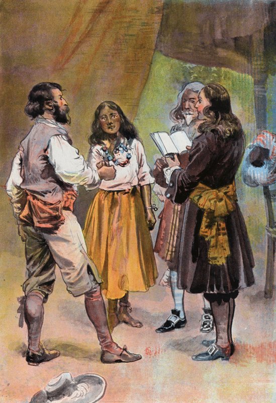 Robinson Crusoe: Casamento de Will Atkins (lito colorido) de Joseph (after) Finnemore
