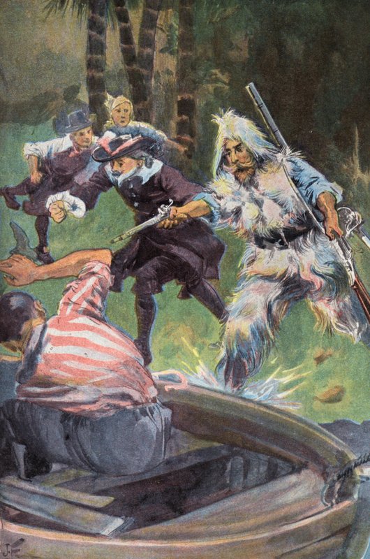 Robinson Crusoe: Pedimos-lhe que ceda (cor litho) de Joseph (after) Finnemore