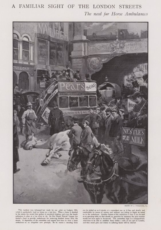 A necessidade de ambulâncias a cavalo nas ruas de Londres (litho) de Joseph (after) Finnemore
