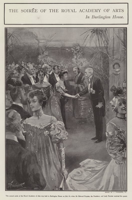 O sarau da Royal Academy of Arts em Burlington House, Londres (litho) de Joseph (after) Finnemore