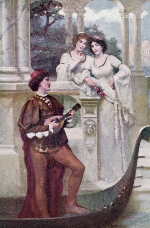 Jovem tocando música para duas donzelas (cor litho) de Joseph (after) Finnemore
