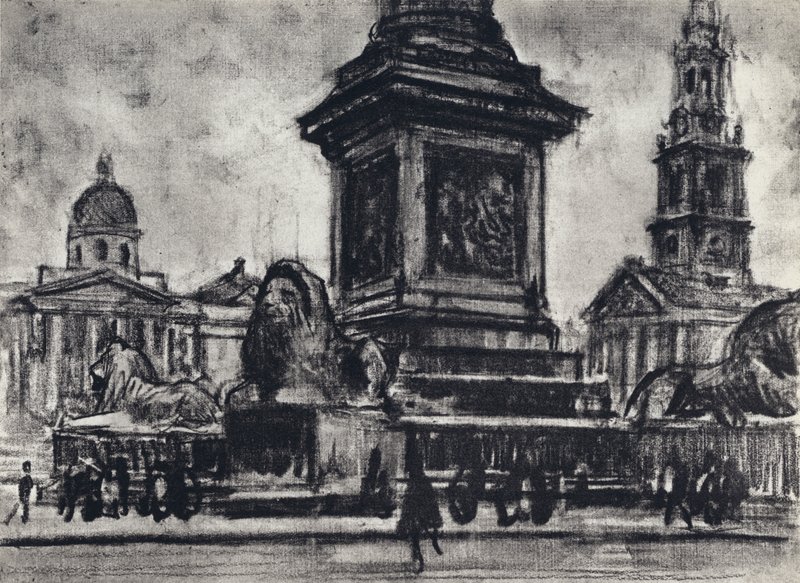 Leões, Trafalgar Square (litho) de Joseph (after) Pennell