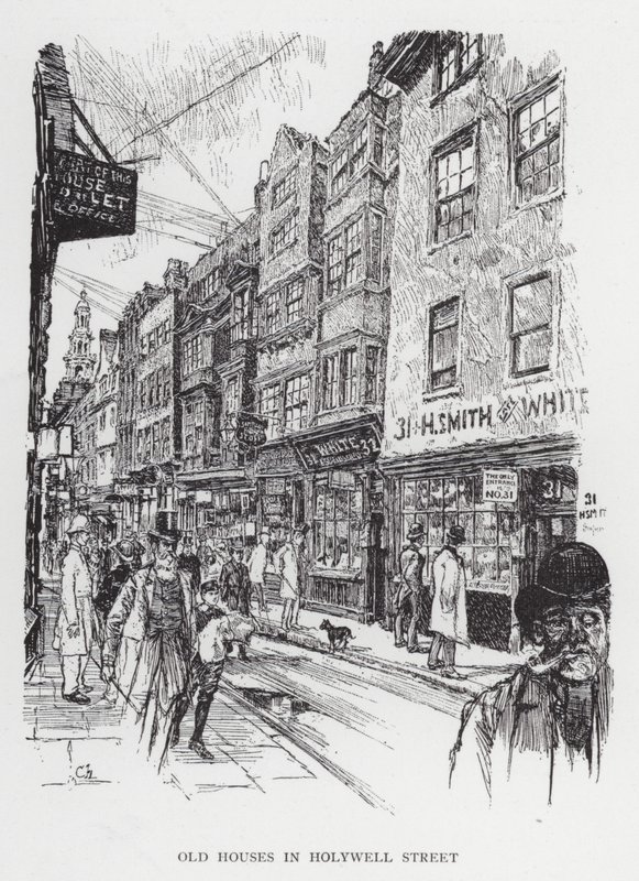 Casas antigas em Holywell Street (litho) de Joseph (after) Pennell