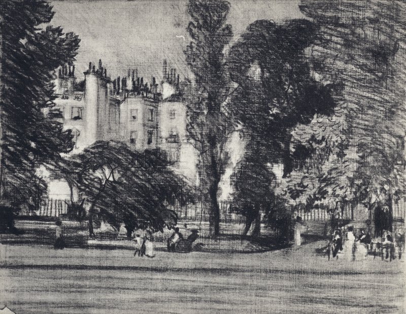 Park Lane, a partir do Parque (litho) de Joseph (after) Pennell