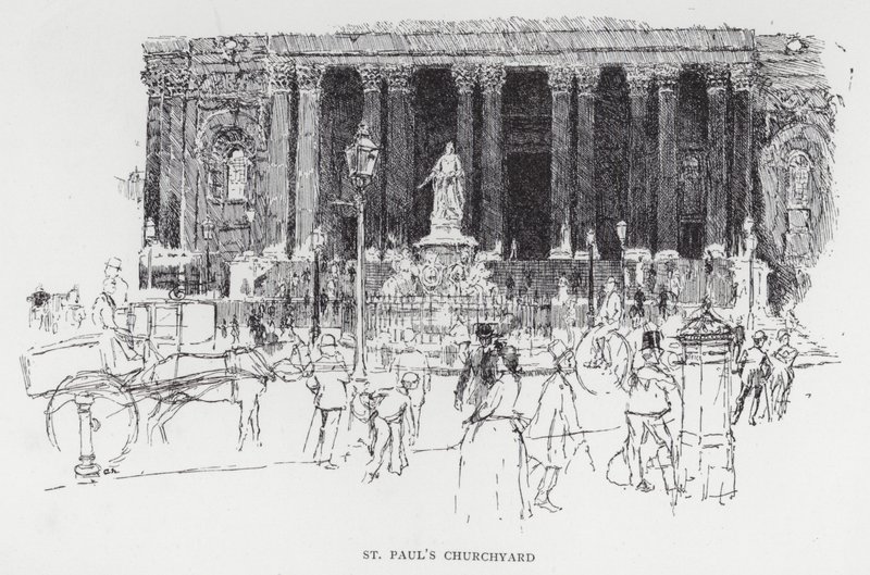 O pátio da igreja de São Paulo (litho) de Joseph (after) Pennell