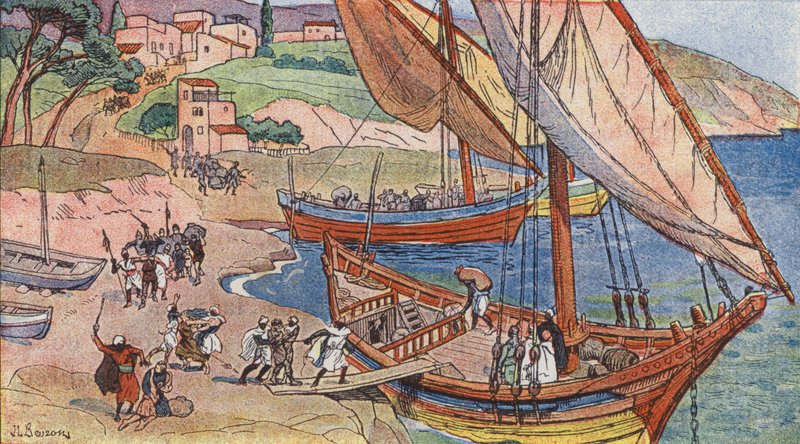 Sarracenos pilhagem nas margens do Mediterrâneo (lito a cores) de Joseph Beuzon
