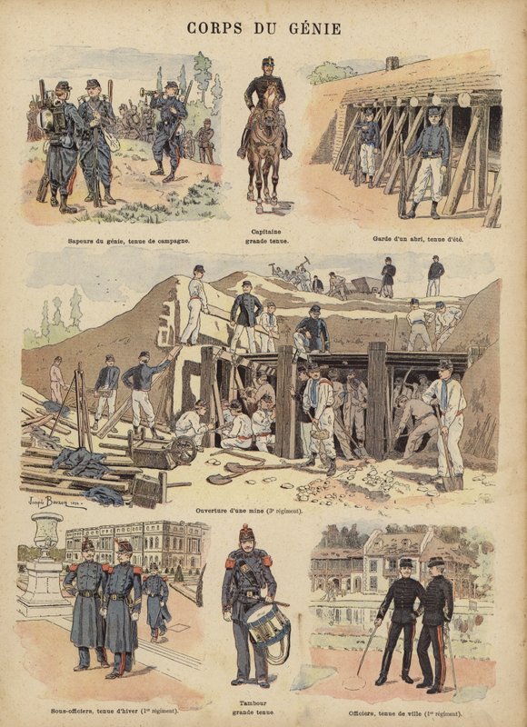 Engenheiros militares do exército francês (cor litho) de Joseph Charles (after) Beuzon