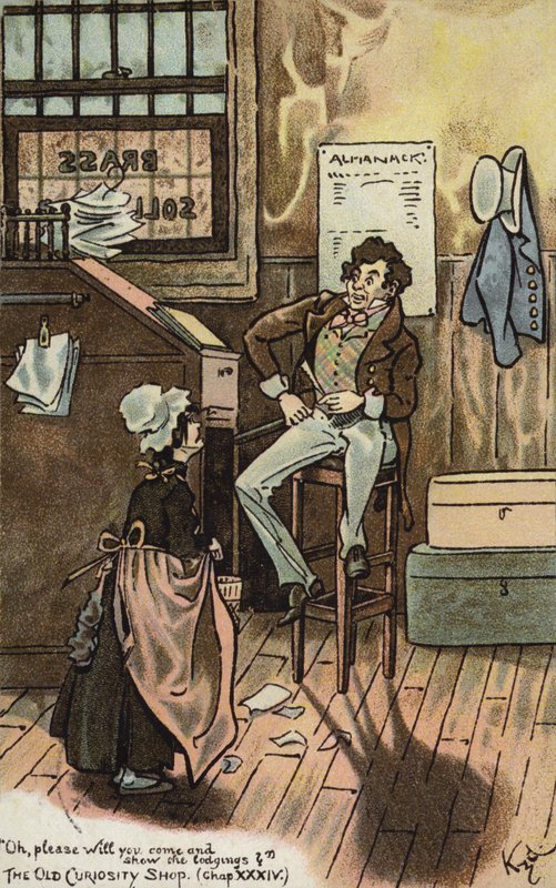 Cena de The Old Curiosity Shop, de Charles Dickens (litografia a cores) de Joseph Clayton (1856 1937) (after) Clarke