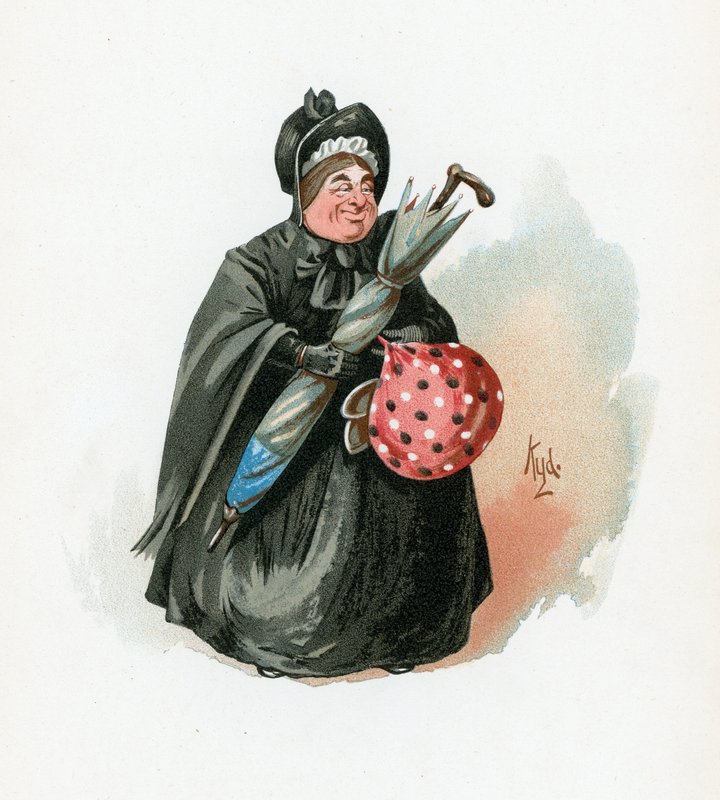 Sra. Gamp, ilustração de &39;Character Sketches from Charles Dickens&39;, c.1890 de Joseph Clayton Clarke
