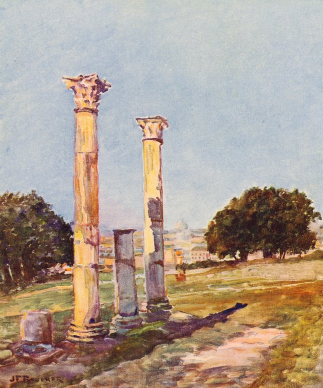 Roma: No Palatino, a biblioteca de Augusto (litografia a cores) de Joseph Felix Bouchor