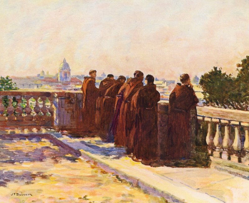 Roma: No Pincio (litografia a cores) de Joseph Felix Bouchor