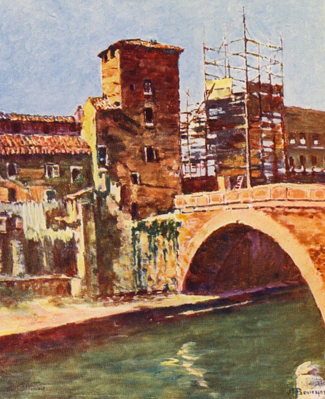 Roma: A Isola sobre o Tibre (litografia a cores) de Joseph Felix Bouchor