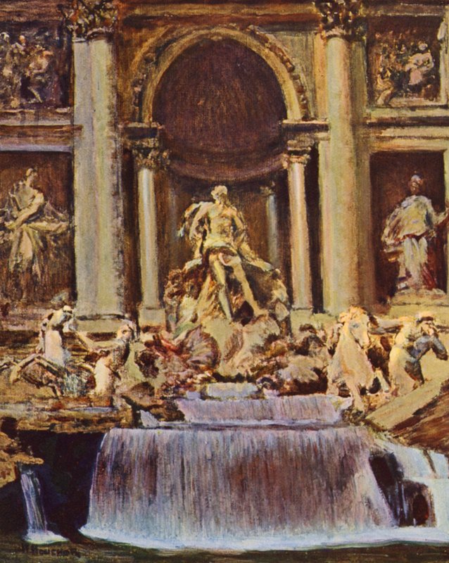 Roma: Fonte de Trevi (litografia a cores) de Joseph Felix Bouchor