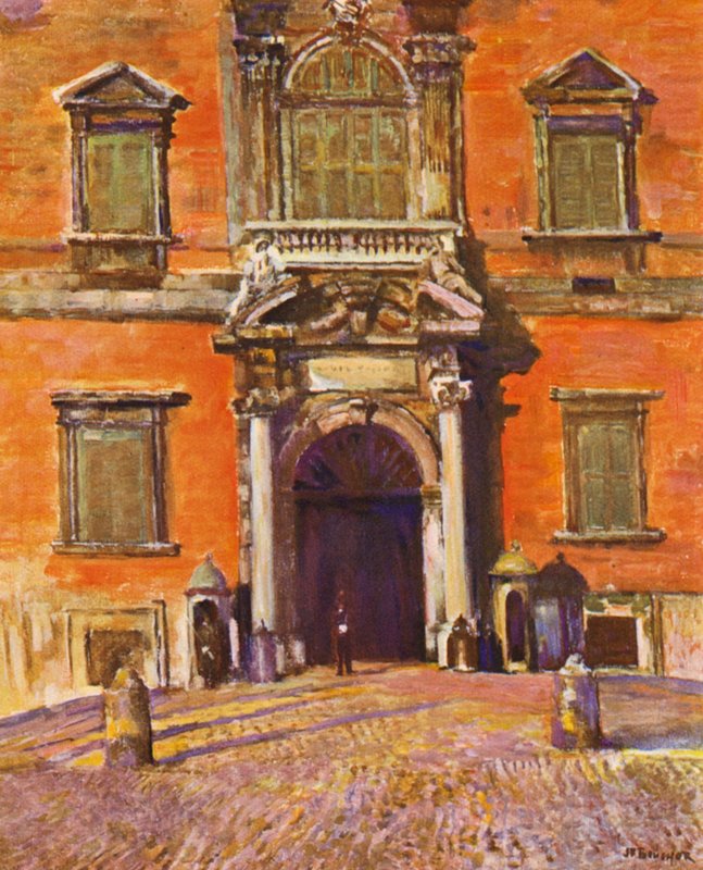 Roma: O Quirinal, O portão de entrada (litografia a cores) de Joseph Felix Bouchor