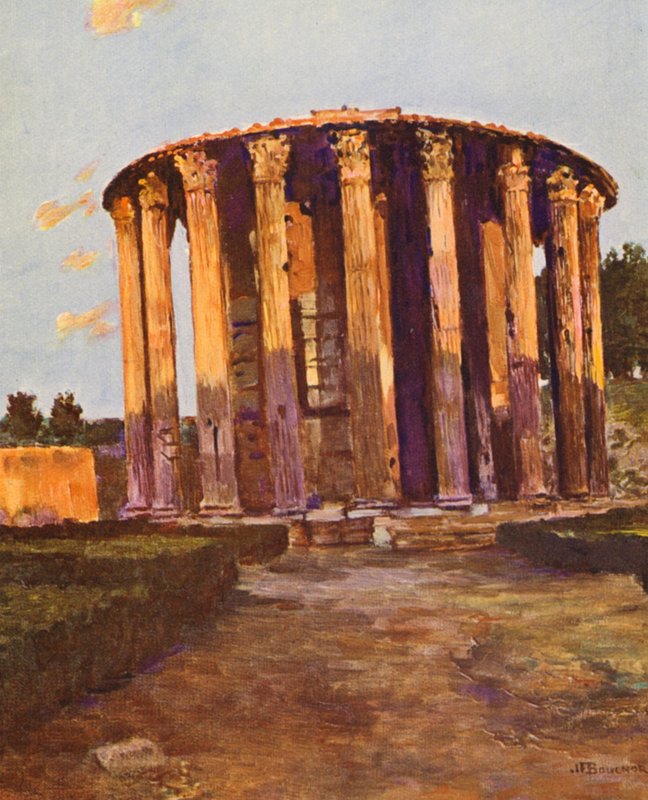Roma: O Templo de Vesta (litografia a cores) de Joseph Felix Bouchor