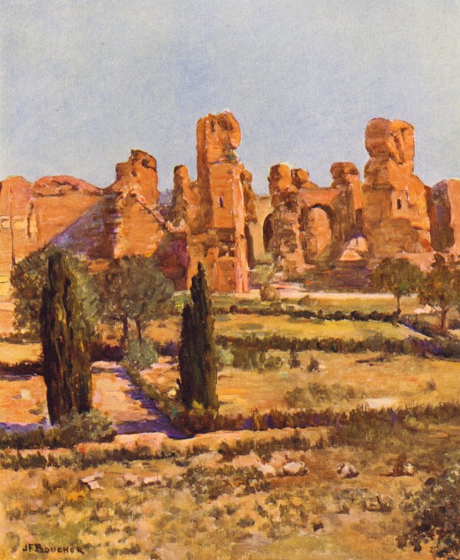 Roma: As Termas de Caracalla (litografia a cores) de Joseph Felix Bouchor