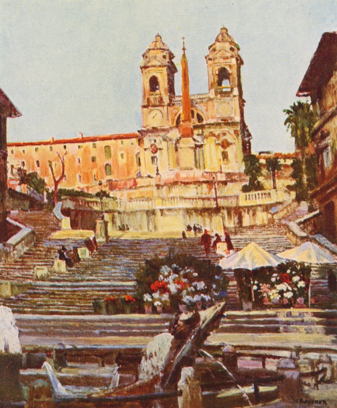 Roma: Escadaria de Espanha (litografia a cores) de Joseph Felix Bouchor