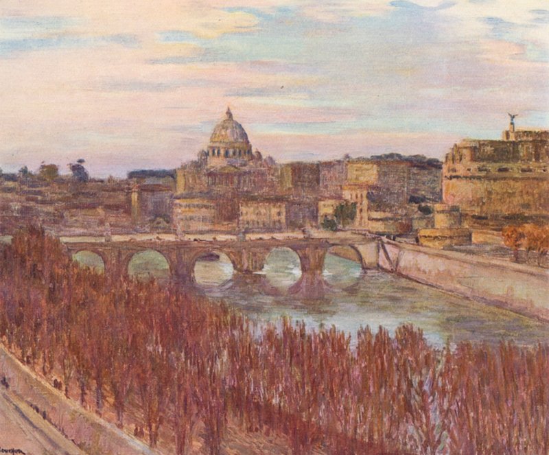 Roma: Vista de Roma a partir do Palácio Primoli (litografia a cores) de Joseph Felix Bouchor