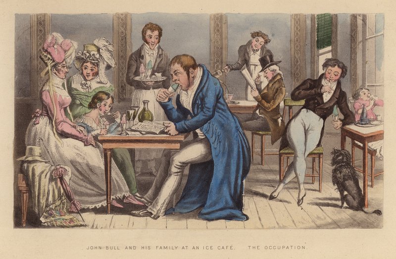 John Bull e a sua família num Ice Cafe (gravura a cores) de Joseph Grego