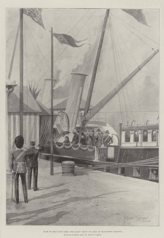 De volta a Erin mais uma vez, a rainha prestes a pousar em Kingstown Harbour de Joseph Holland Tringham