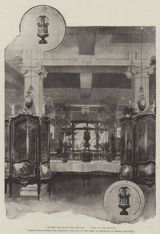 China da era vitoriana, incluindo vaso emprestado pela rainha, em exposição na Messers Phillips&39;s de Joseph Holland Tringham