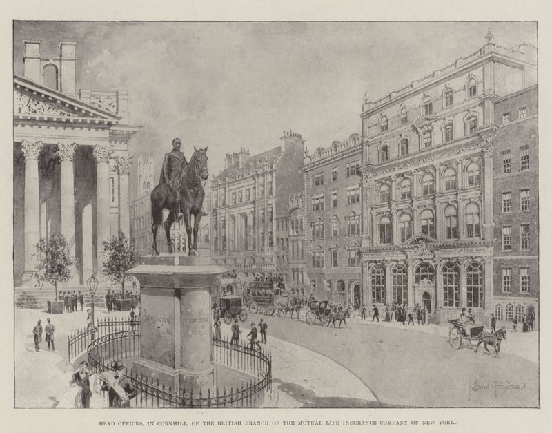 Head Offices, em Cornhill, da sucursal britânica da Mutual Life Insurance Company de Nova Iorque de Joseph Holland Tringham