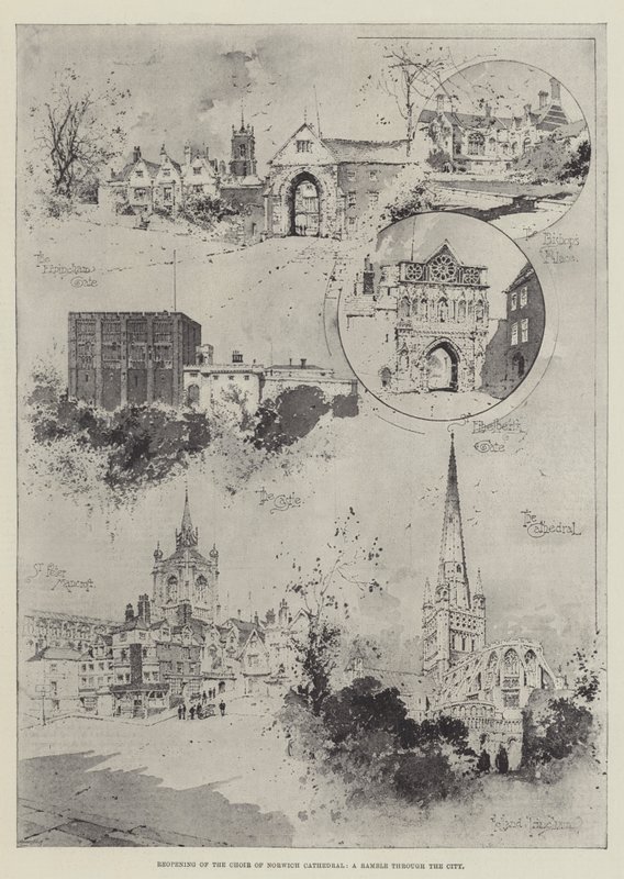 Reabertura do Coro da Catedral de Norwich, um passeio pela cidade de Joseph Holland Tringham