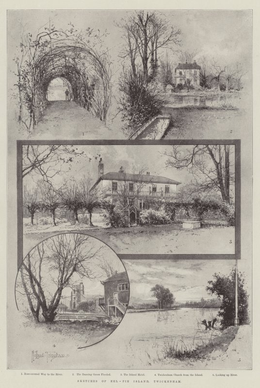 Esboços da Ilha Eel-Pie, Twickenham de Joseph Holland Tringham