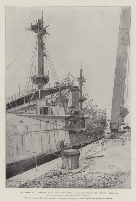 O Edifício de um Navio de Batalha, Oceano HMS, Twin-Screw, 1ª Classe, 12.950 Toneladas, no Dockyard em Plymouth de Joseph Holland Tringham