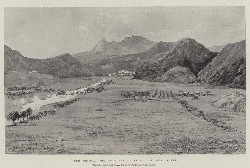 A Força de Socorro Chitral atravessando o rio Swat de Joseph Holland Tringham