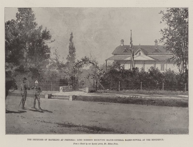 O Defensor de Mafeking em Pretória, Lord Roberts recebendo o Major-General Baden-Powell na Residência de Joseph Holland Tringham