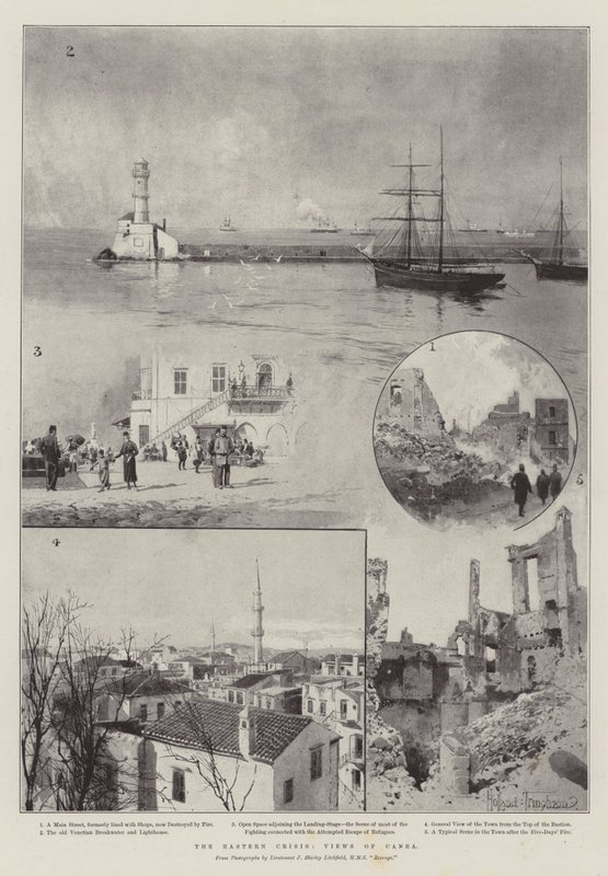 A crise oriental, vistas de Canea de Joseph Holland Tringham