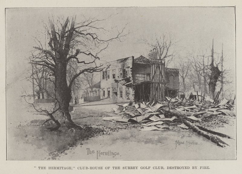 O Hermitage, Club-House do Surrey Golf Club, destruído pelo fogo de Joseph Holland Tringham