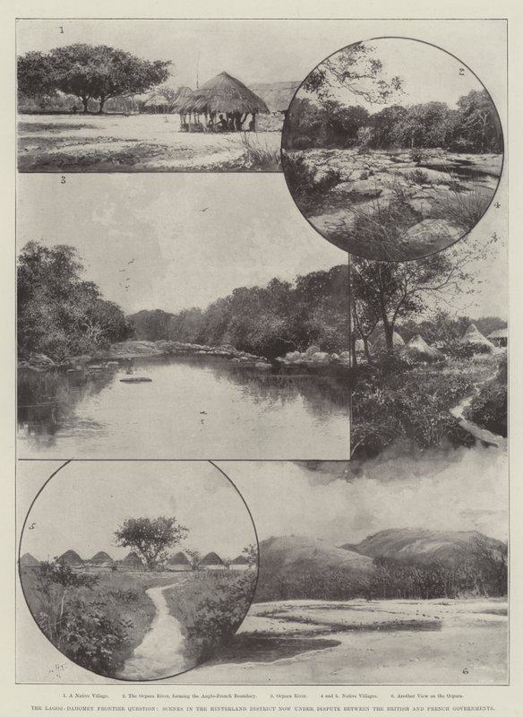 A questão da fronteira de Lagos-Daomé, cenas no distrito do Hinterland agora sob disputa entre os governos britânico e francês de Joseph Holland Tringham